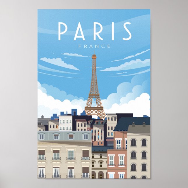 Poster de viagens de torre de eiffel na rua Paris  (Frente)