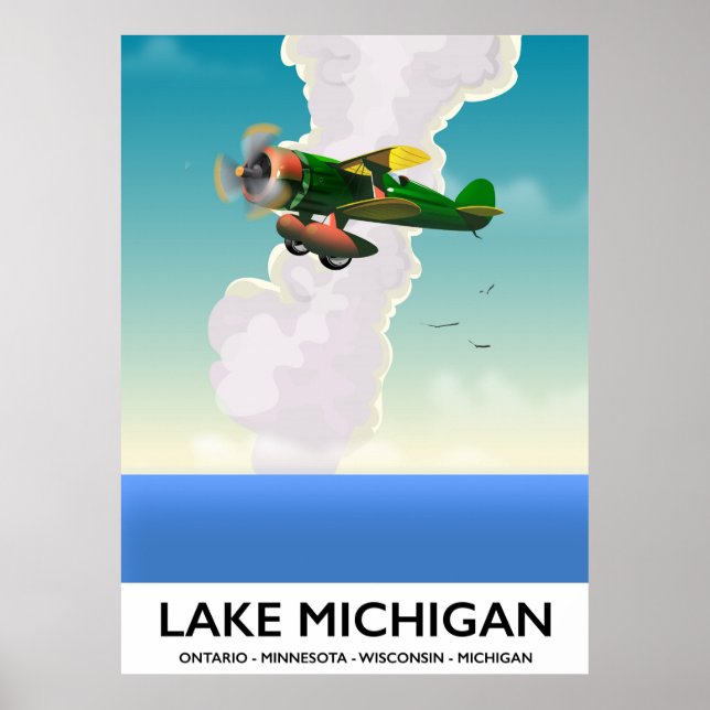 Poster de viagens de voo do Lago Michigan (Frente)