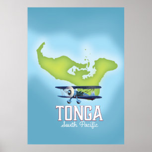 poster de viagens de Voo do Mapa de Tonga