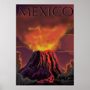 Poster de viagens de vulcão do México