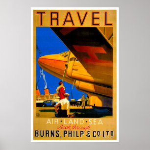 Poster de viagens do ar, do mar & da terra