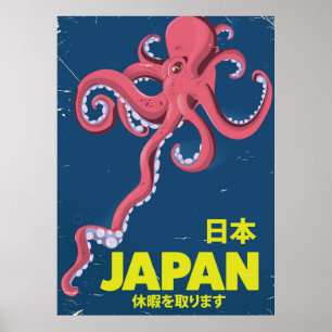 poster de viagens do calamar do vintage de Japão