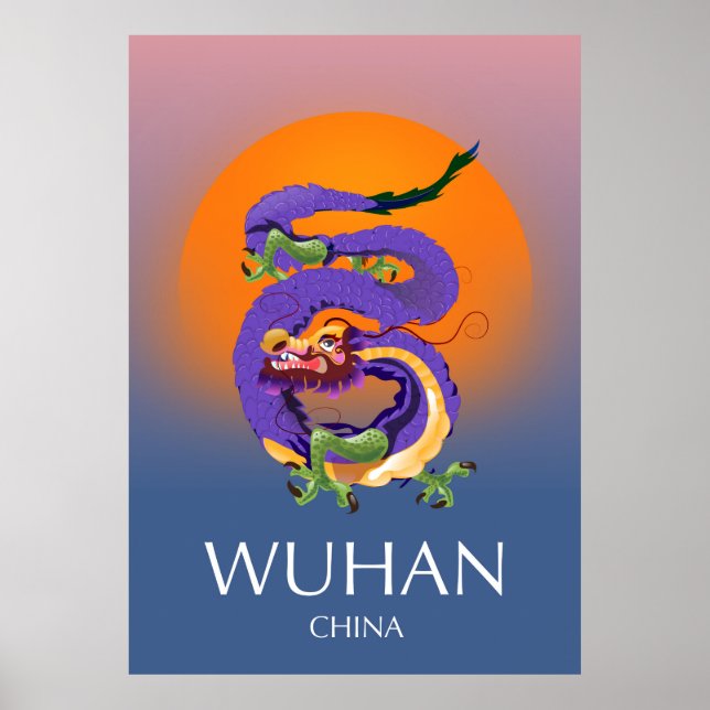 Poster de viagens do Dragão da China Wuhan (Frente)
