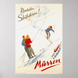 Poster de viagens do esqui do vintage da suiça de