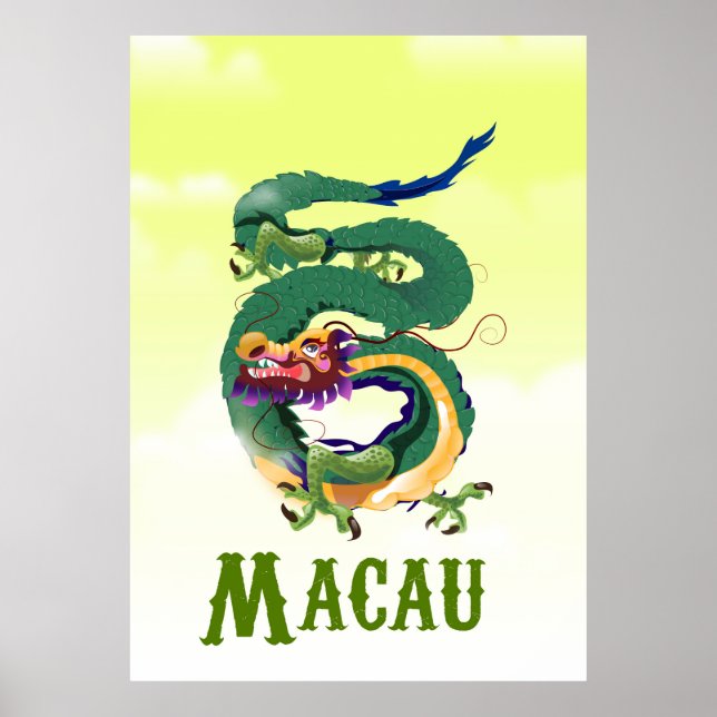 Poster de viagens do estilo Vintage em Macau na Ch (Frente)