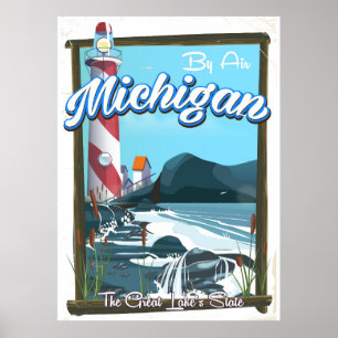 Poster de viagens do farol de Michigan!.