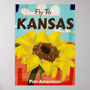 Poster de viagens do girassol do vintage de Kansas