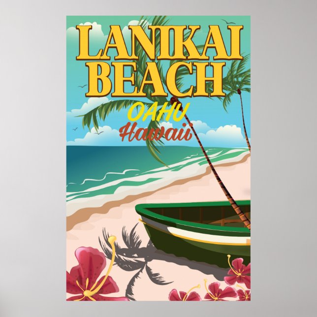 poster de viagens do Havaí, em lanikai Beach (Frente)