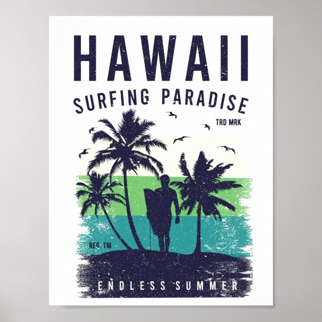 Poster de viagens do Havaí Surfing Paradise (Frente)