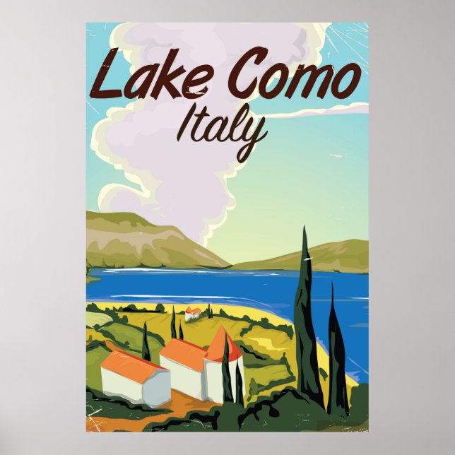 Poster de viagens do Lago Como Itália. (Frente)