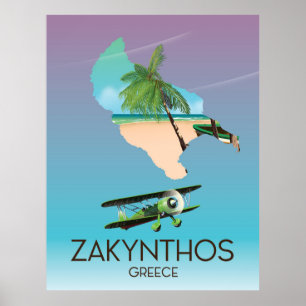 Poster de viagens do mapa da piscina de Zakynthos