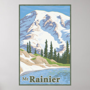 Poster de viagens do Monte Rainier do vintage