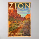 Poster de viagens do Parque Nacional Vintage Zion<br><div class="desc">Esta edição impressionante e limitada,  poster do Parque Nacional de Zion e do Rio Virgin,  seria um eterno adicional a qualquer esquema de decoração</div>
