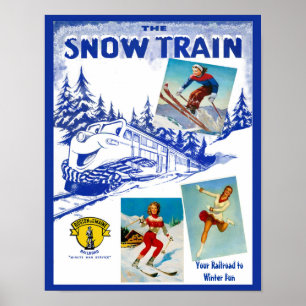 Poster de viagens do trem da neve da estrada de
