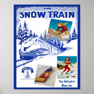 Poster de viagens do trem da neve da estrada de