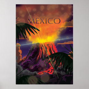 Poster de viagens do vulcão de México