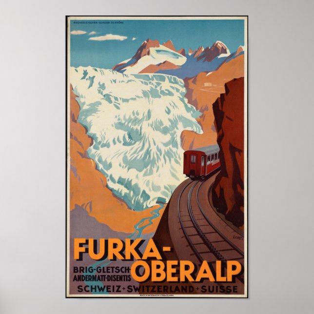 Poster de viagens ferroviário suíço Vintage (Frente)