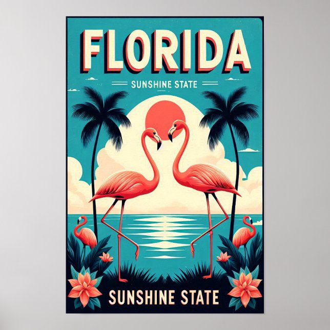 Poster de viagens Flamingo da Vintage Florida (Frente)
