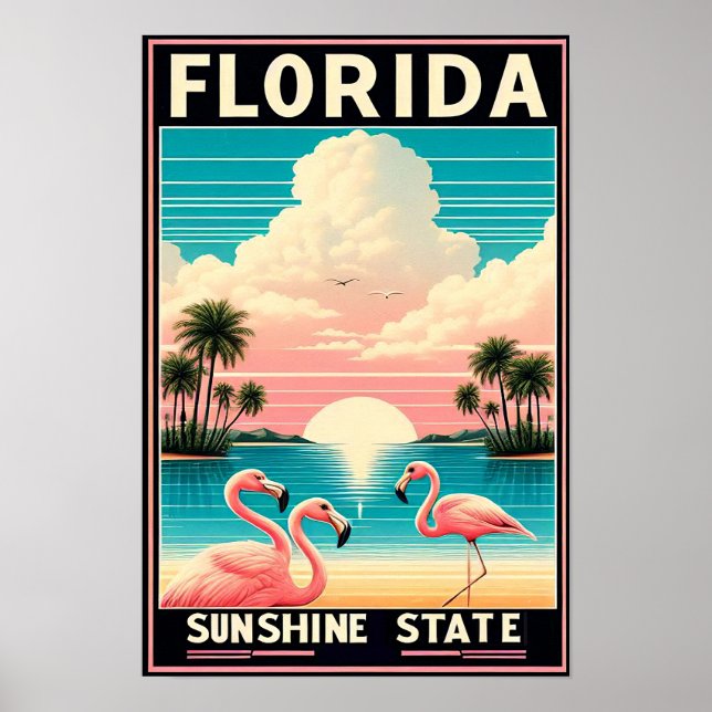 Poster de viagens Flamingo da Vintage Florida (Frente)