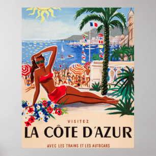 Poster de viagens francês Cote D'Azur Vintage