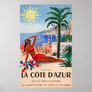 Poster de viagens francês Cote D'Azur Vintage