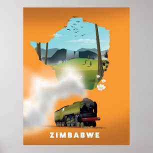 Poster de viagens ilustrado do Mapa do Zimbábue