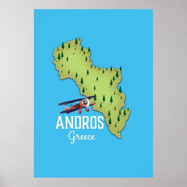 Poster de viagens Ilustrado do Mapa Grego de Andro (Frente)