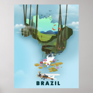 Poster de viagens ilustrado mapa de Brasil