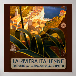 Poster de viagens italiano Riviera Europe Itália
