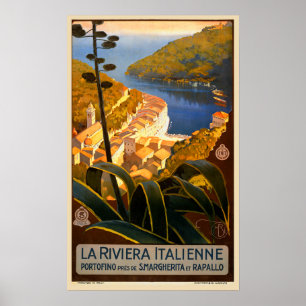 Poster de viagens italiano Riviera Europe Itália