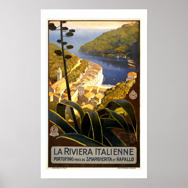 Poster de viagens italiano Riviera Portofino Vinta (Frente)