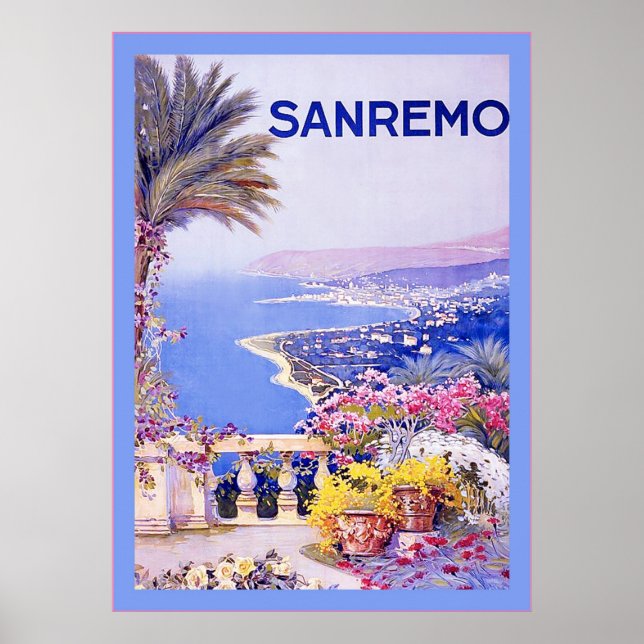 Poster de viagens italiano San Remo ~ Vintage (Frente)