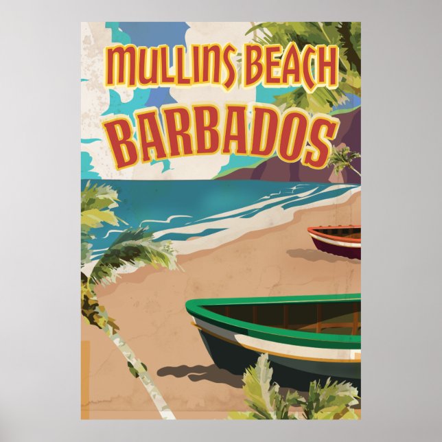 Poster de viagens Mullins Beach Bay Barbados. (Frente)