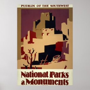 Poster de viagens Nacional de Parques Vintage Pueb