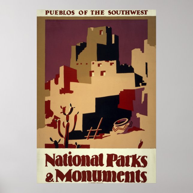Poster de viagens Nacional de Parques Vintage Pueb (Frente)