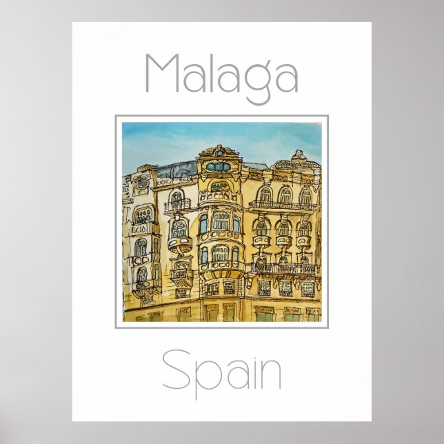 Poster de viagens para a Espanha de Málaga (Frente)