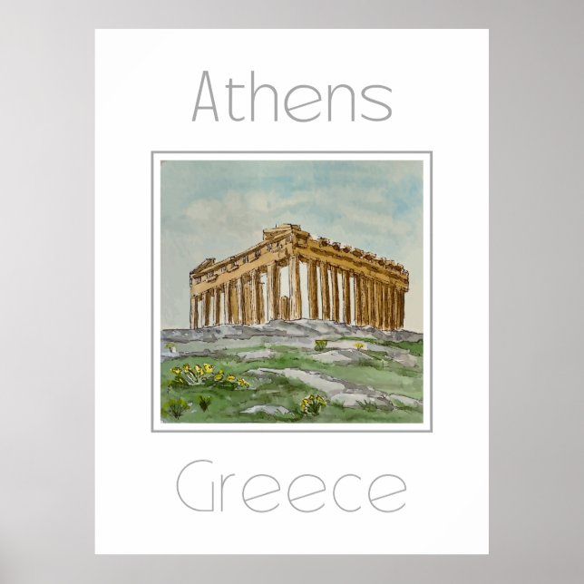 Poster de viagens para a Grécia de Atenas (Frente)