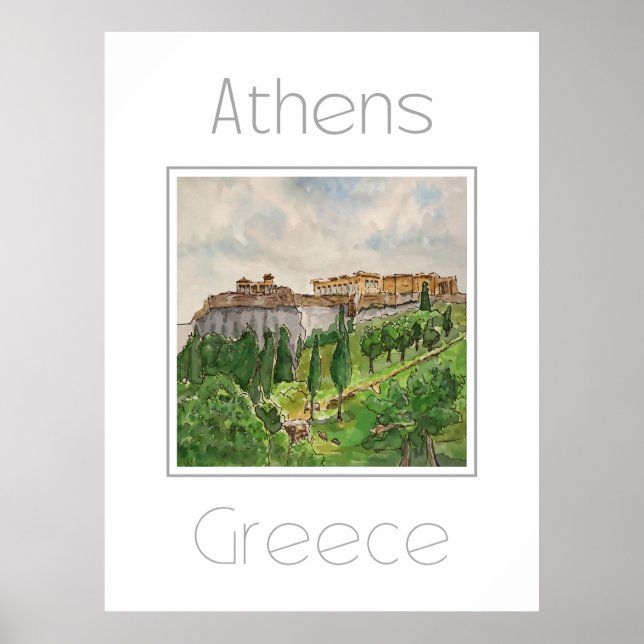 Poster de viagens para a Grécia de Atenas (Frente)