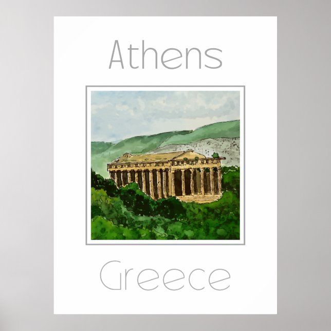 Poster de viagens para a Grécia de Atenas (Frente)