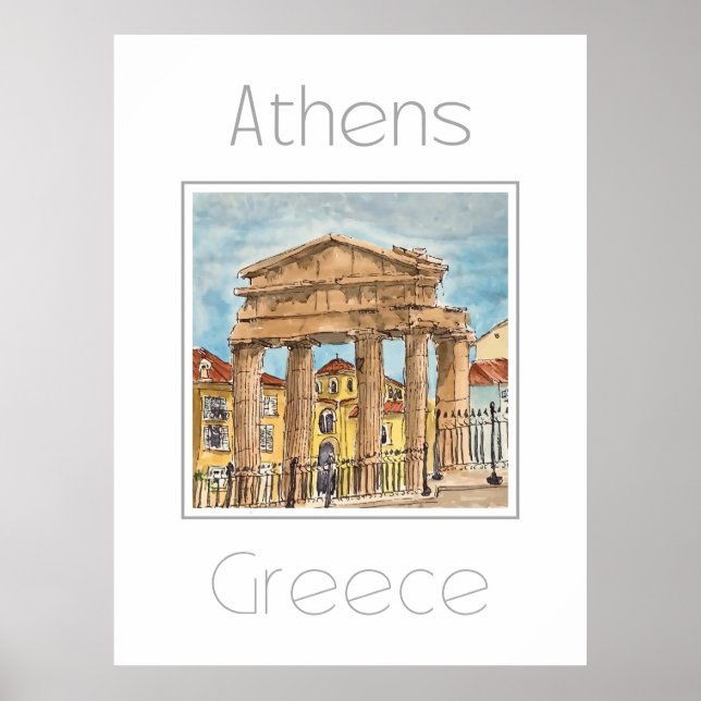Poster de viagens para a Grécia de Atenas (Frente)
