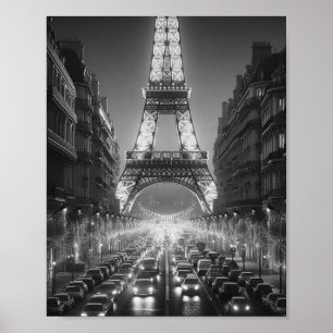Poster de viagens preto e branco da Torre Eiffel d
