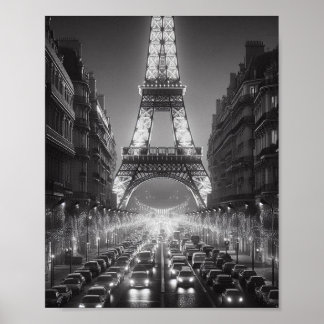 Poster de viagens preto e branco da Torre Eiffel d