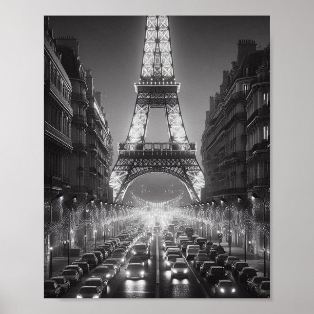 Poster de viagens preto e branco da Torre Eiffel d (Frente)