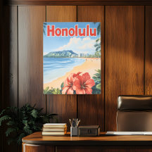 Poster de viagens Retro Honolulu Hawaii