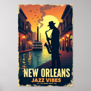 Poster de viagens Retro New Orleans Jazz Vibes