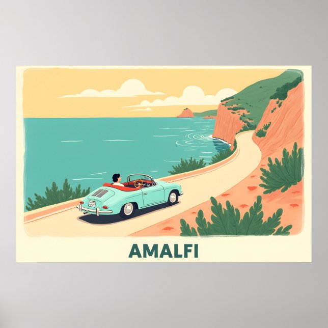Poster de viagens Retroativo Mínimo da Costa Amalf (Frente)