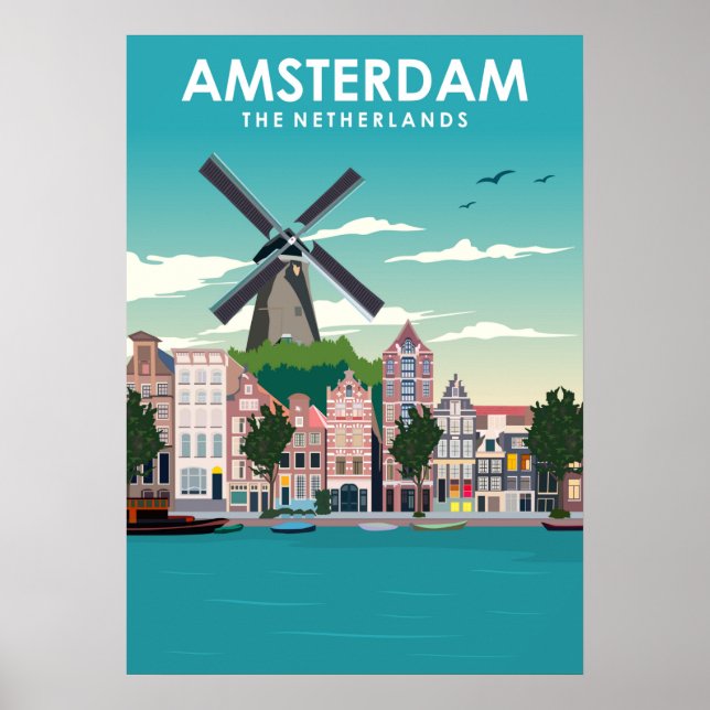 Poster de viagens Retroativo Mínimo do Amsterdam V (Frente)