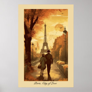 Poster de viagens, Romance em Paris personalizável