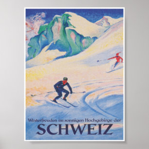 Poster de viagens Suiça Vintage Ski