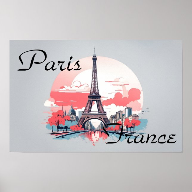Poster de viagens Torre Eiffel de Paris França (Frente)